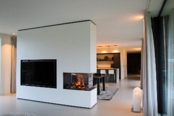 Room divider met haard